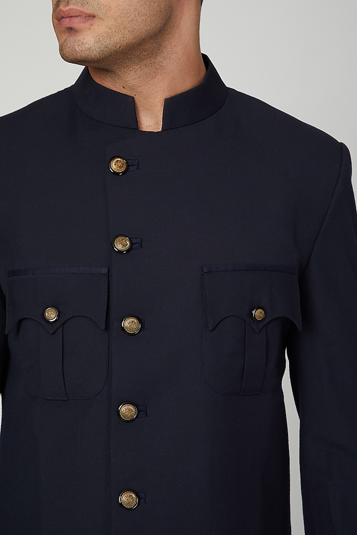 Navy Blue Suiting Wedding Sherwani by Ankit V Kapoor at Pernia's Pop Up Shop