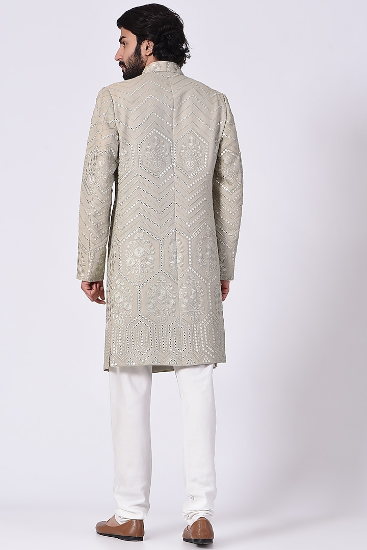 Grey Mirror Embroidered Wedding Sherwani Set by Ankit V Kapoor at Pernia's Pop Up Shop