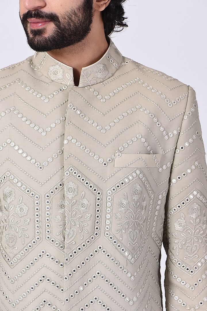 Grey Mirror Embroidered Wedding Sherwani Set by Ankit V Kapoor at Pernia's Pop Up Shop
