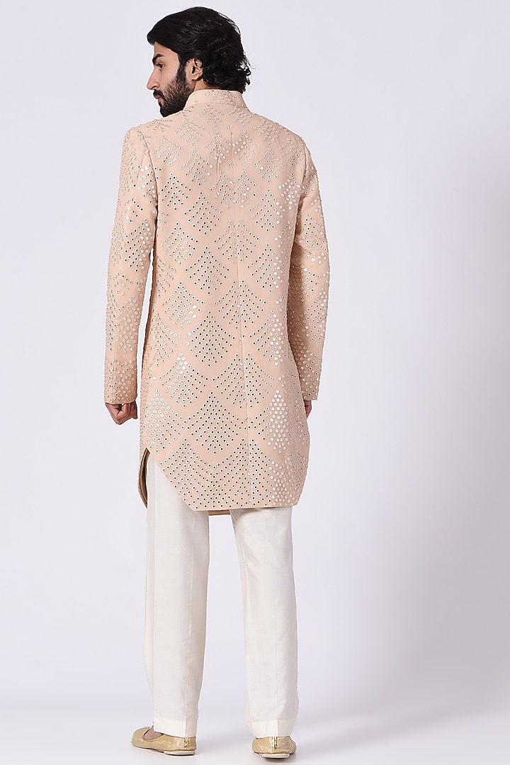 Peach Mirror Embroidered Wedding Sherwani Set by Ankit V Kapoor at Pernia's Pop Up Shop