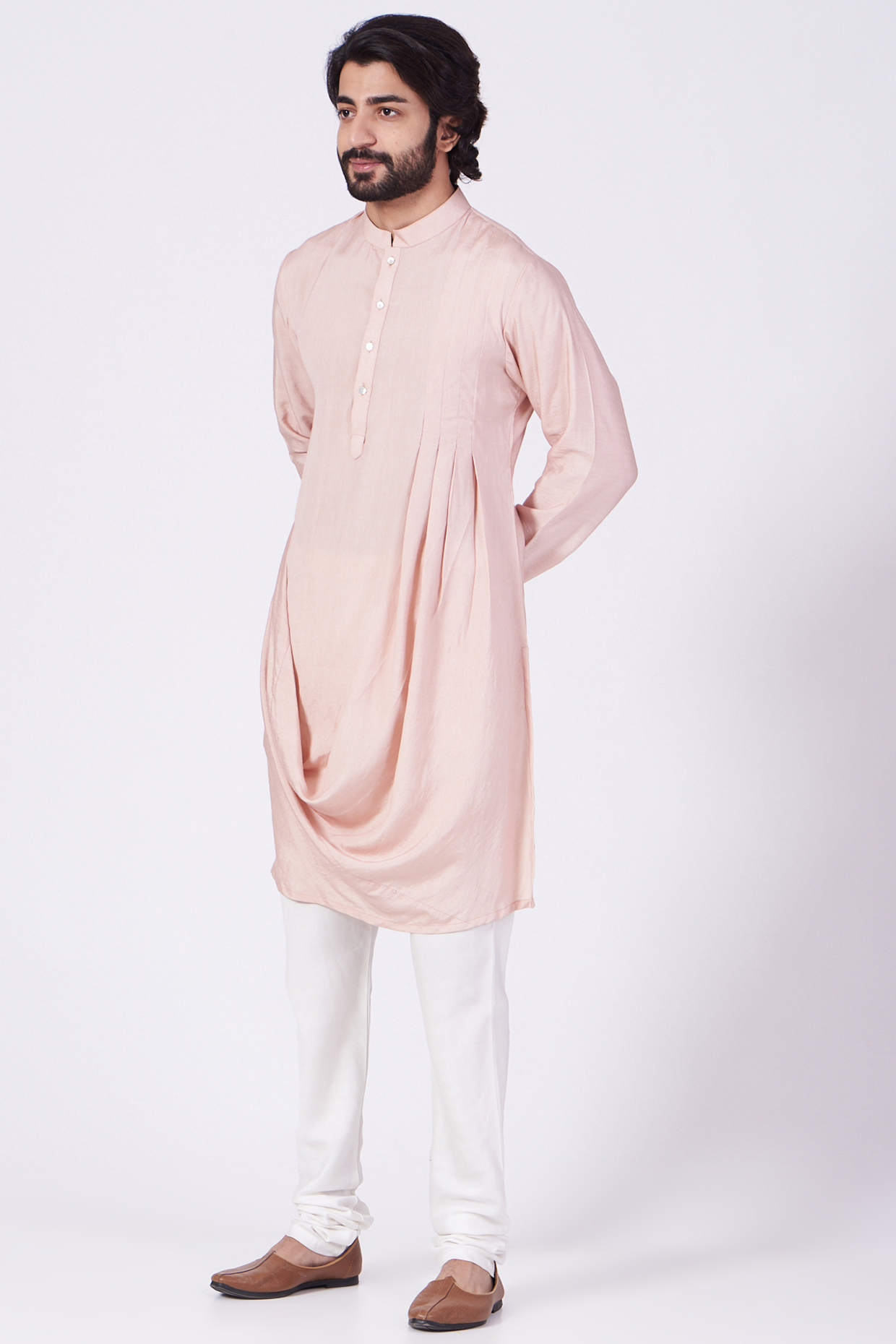 Blush Pink Cowl Draped Kurta Set by Ankit V Kapoor