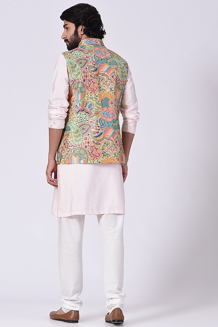 Peach Silk Pashmina Nehru Jacket Set by Ankit V Kapoor at Pernia's Pop Up Shop