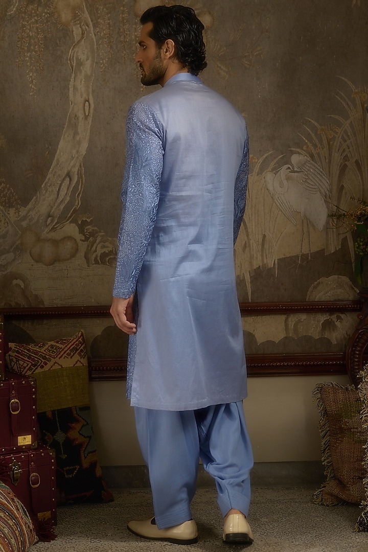 Sky Blue Georgette Machine Embroidered Kurta Set by Ankit V Kapoor at Pernia's Pop Up Shop
