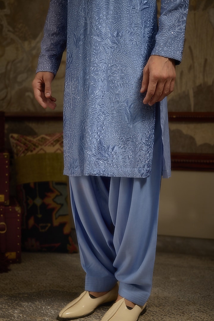 Sky Blue Georgette Machine Embroidered Kurta Set by Ankit V Kapoor at Pernia's Pop Up Shop