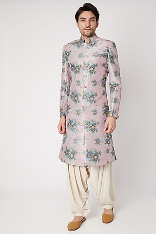 Vintage Pink Embroidered & Printed Sherwani Set by Ankit V Kapoor