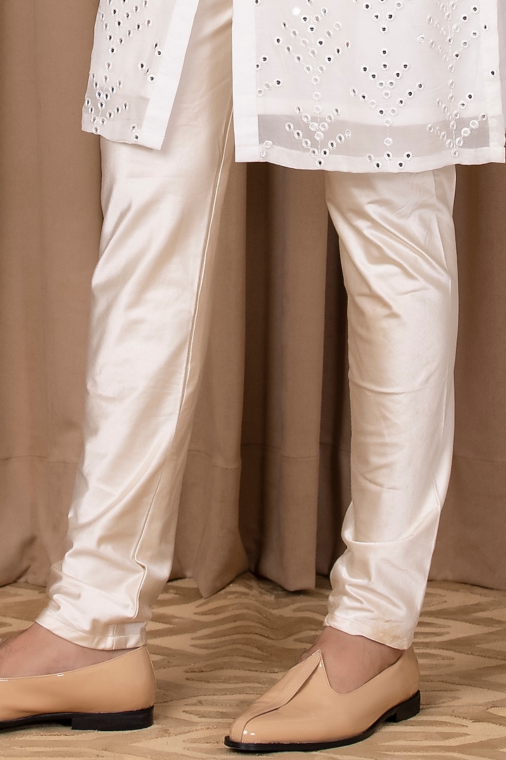 Ivory Cotton Silk & Georgette Mirror Machine Embroidered Kurta Set by Ankit V Kapoor at Pernia's Pop Up Shop