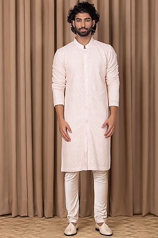 Powder Pink Embroidered Kurta Set by Ankit V Kapoor