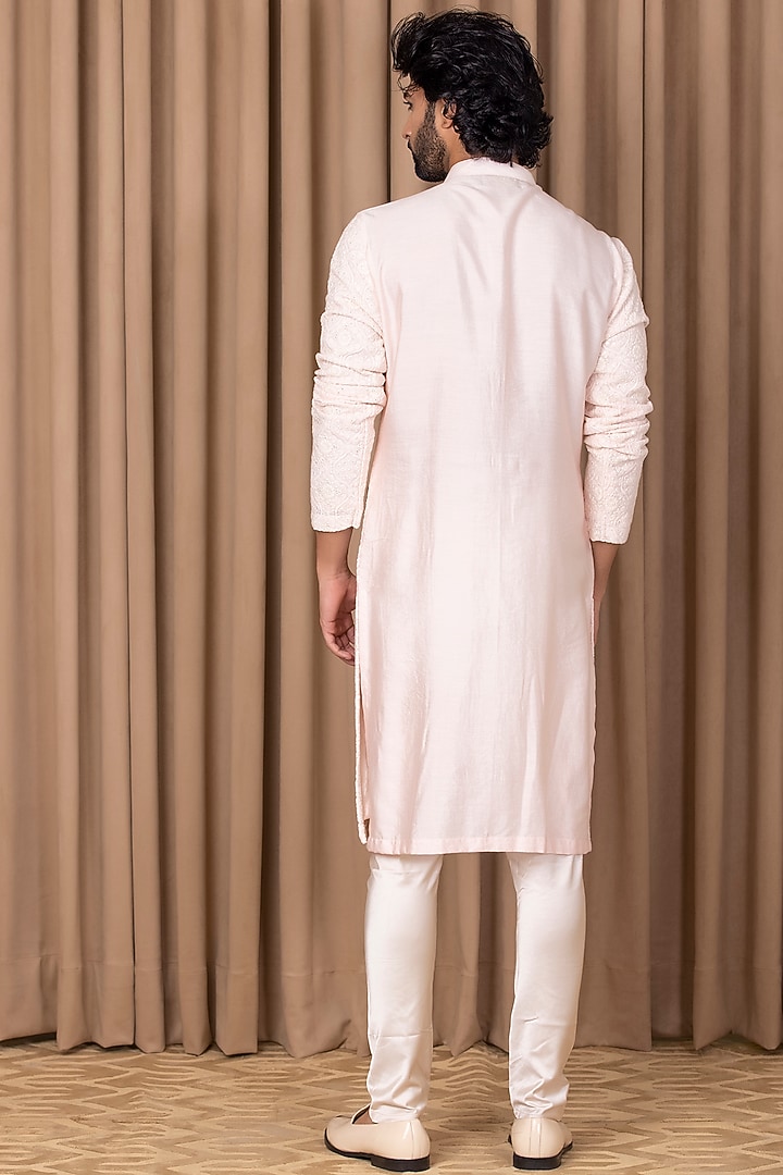 Powder Pink Embroidered Kurta Set by Ankit V Kapoor at Pernia's Pop Up Shop
