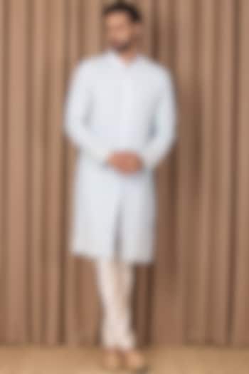 Powder Blue Embroidered Kurta Set by Ankit V Kapoor at Pernia's Pop Up Shop