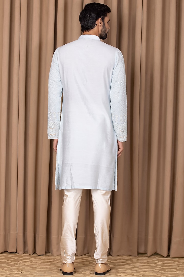 Powder Blue Embroidered Kurta Set by Ankit V Kapoor at Pernia's Pop Up Shop