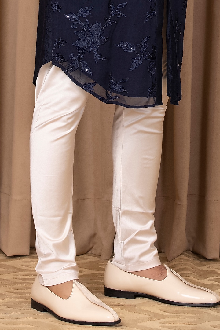 Navy Blue Cotton Silk & Georgette Thread Machine Embroidered Kurta Set by Ankit V Kapoor at Pernia's Pop Up Shop