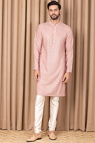 Pink Embroidered Kurta Set by Ankit V Kapoor
