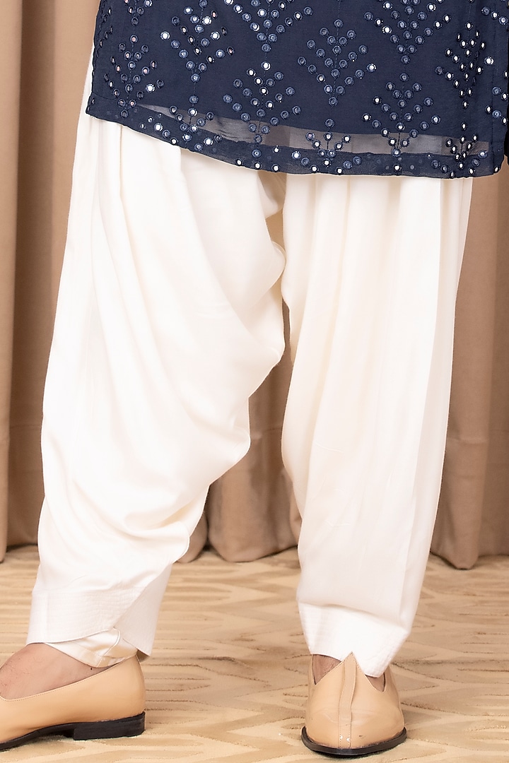 Midnight Blue Cotton Silk & Georgette Mirror Machine Embroidered Kurta Set by Ankit V Kapoor at Pernia's Pop Up Shop