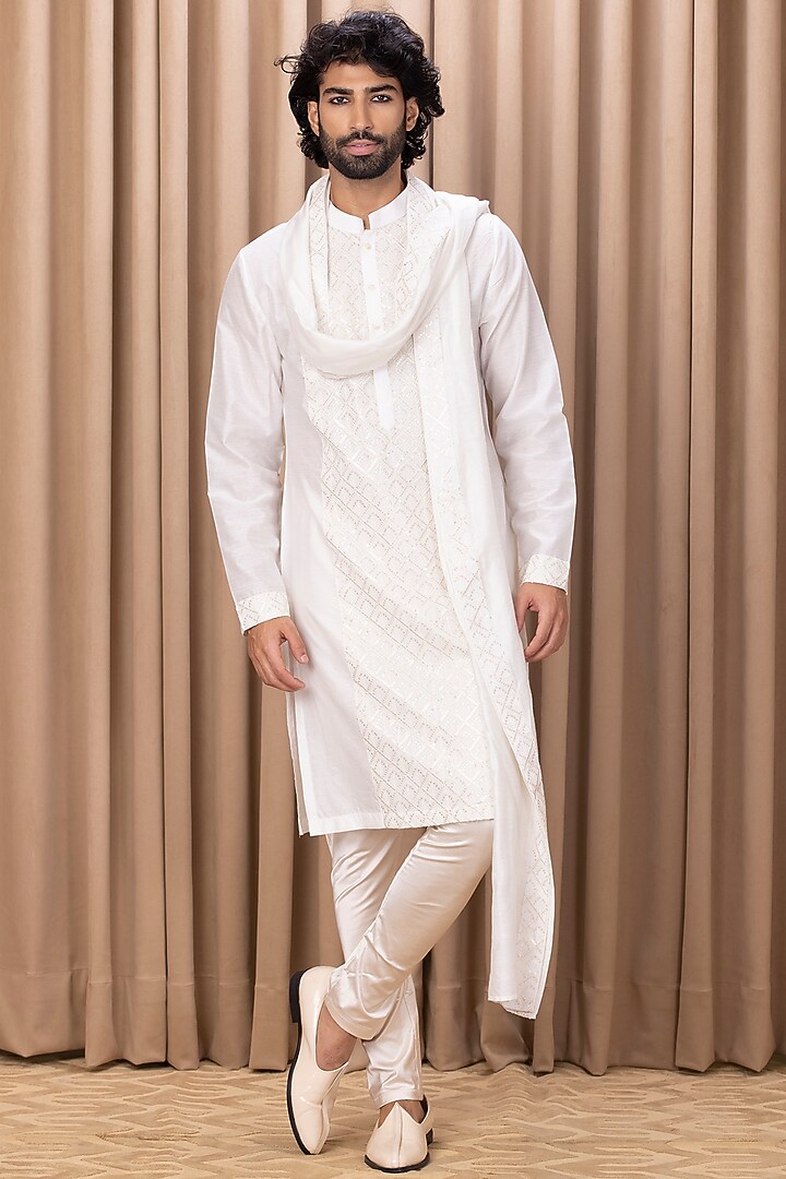 Ivory Georgette Machine Embroidered Kurta Set by Ankit V Kapoor at Pernia's Pop Up Shop