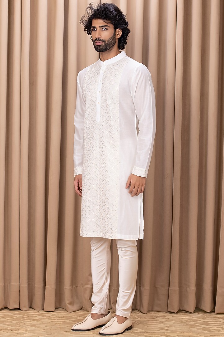 Ivory Georgette Machine Embroidered Kurta Set by Ankit V Kapoor at Pernia's Pop Up Shop