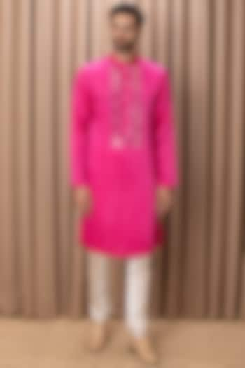 Hot Pink Embroidered Kurta Set by Ankit V Kapoor