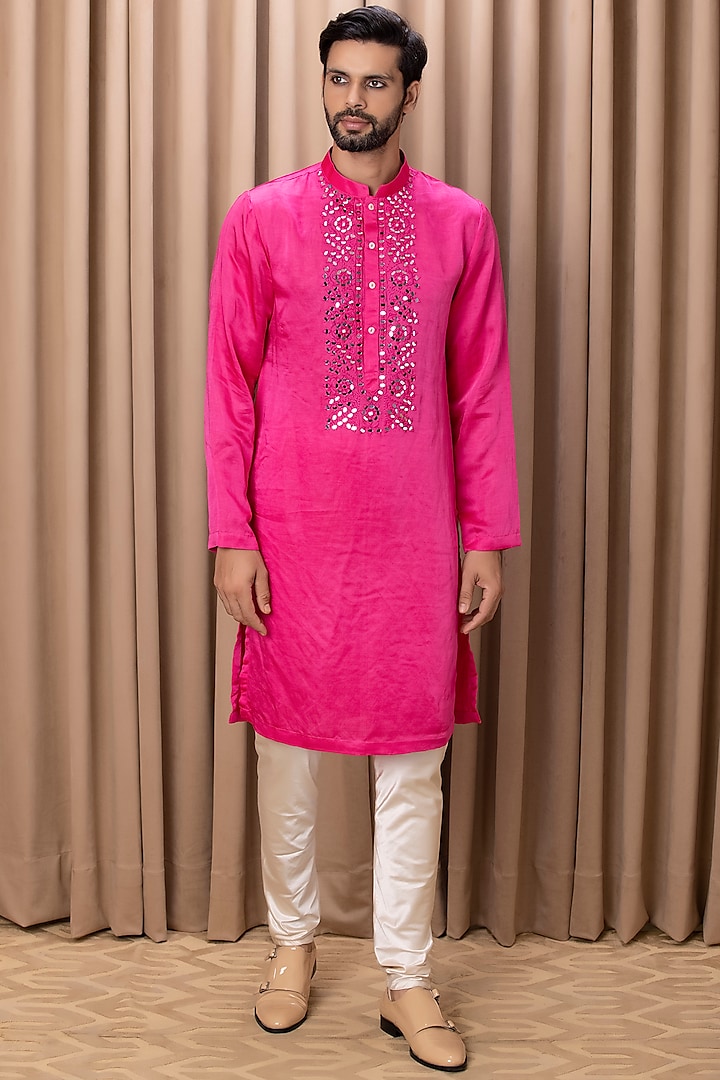 Hot Pink Embroidered Kurta Set by Ankit V Kapoor