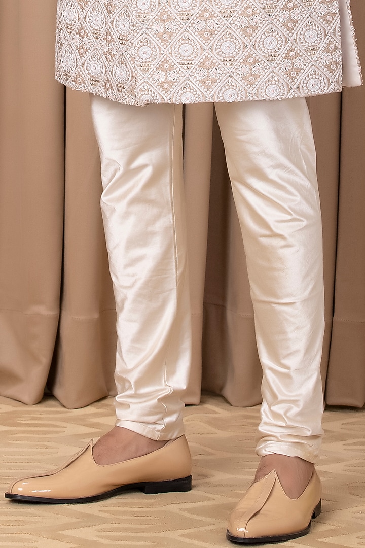 Beige Cotton Silk Hand Embroidered Groom Sherwani Set by Ankit V Kapoor at Pernia's Pop Up Shop
