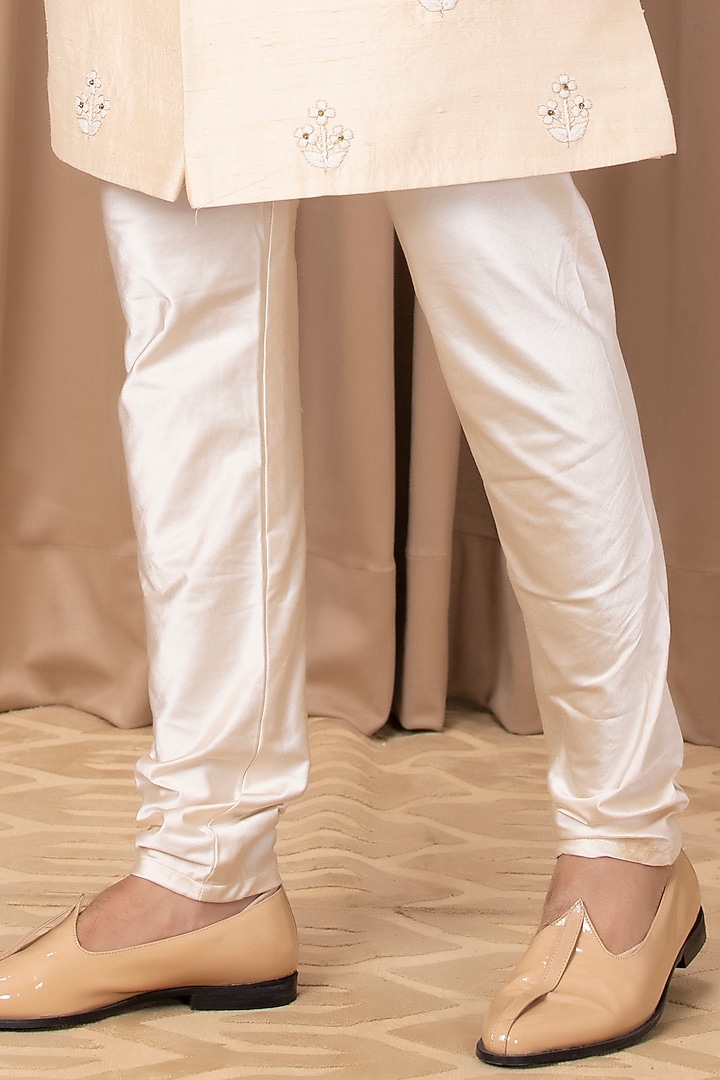 Peach Raw Silk Hand Embroidered Groom Sherwani Set by Ankit V Kapoor at Pernia's Pop Up Shop