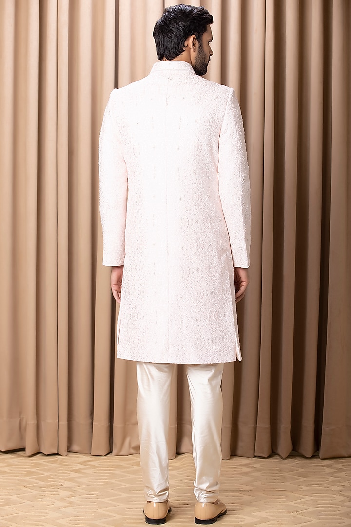 Powder Pink Embroidered Groom Sherwani Set by Ankit V Kapoor at Pernia's Pop Up Shop