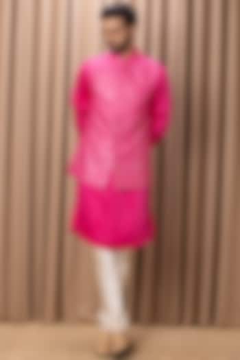 Hot Pink Pure Georgette Thread Embroidered Bundi Jacket Set by Ankit V Kapoor at Pernia's Pop Up Shop