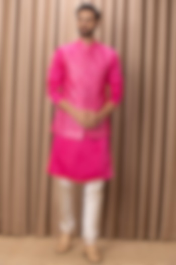 Hot Pink Embroidered Bundi Jacket by Ankit V Kapoor at Pernia's Pop Up Shop