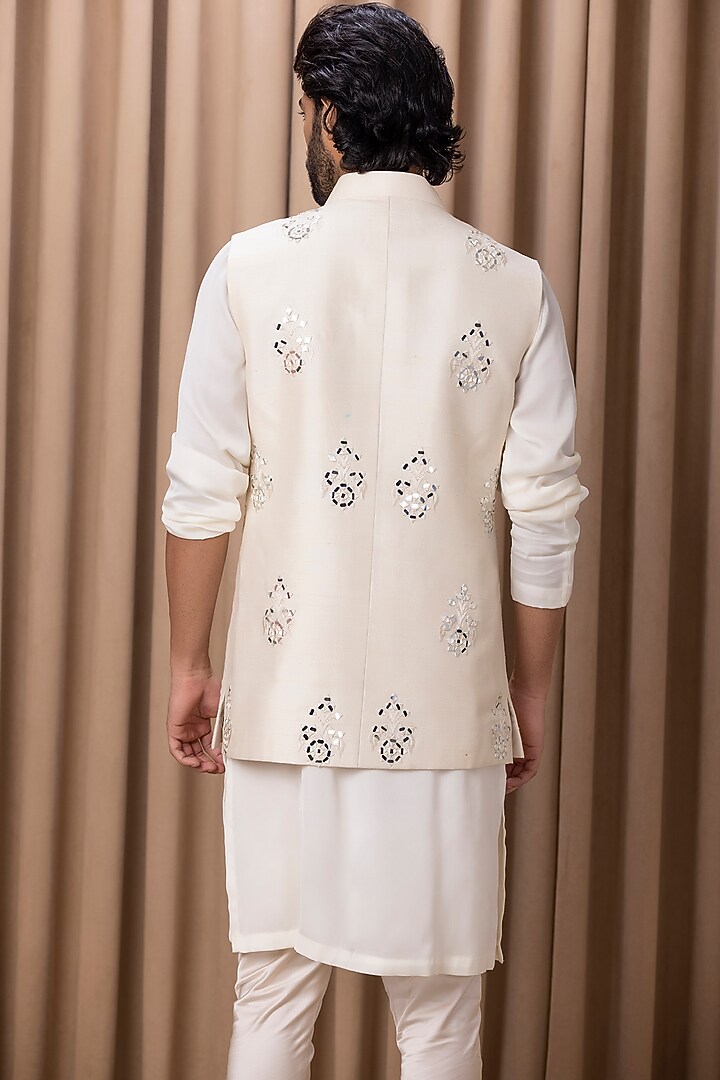 Cream Hand Embroidered Bundi Jacket With Kurta Set by Ankit V Kapoor at Pernia's Pop Up Shop