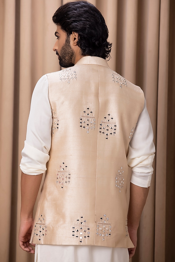 Beige Hand Embroidered Bundi Jacket by Ankit V Kapoor at Pernia's Pop Up Shop