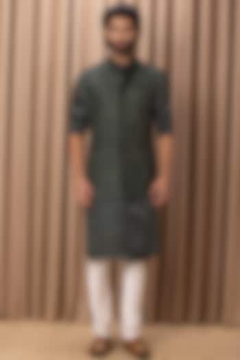 Olive Green Embroidered Bundi Jacket by Ankit V Kapoor at Pernia's Pop Up Shop