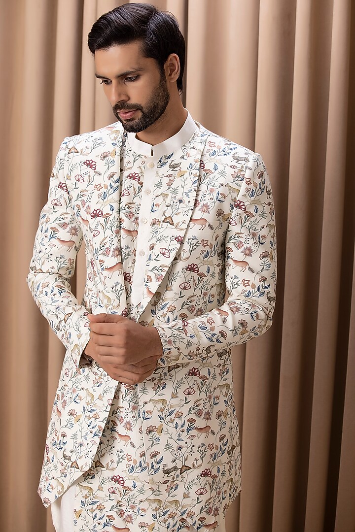 Ivory Digital Printed Indo-Western Jacket Set by Ankit V Kapoor at Pernia's Pop Up Shop