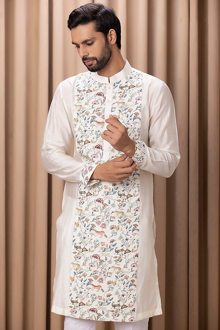 Ivory Digital Printed Indo-Western Jacket Set by Ankit V Kapoor at Pernia's Pop Up Shop