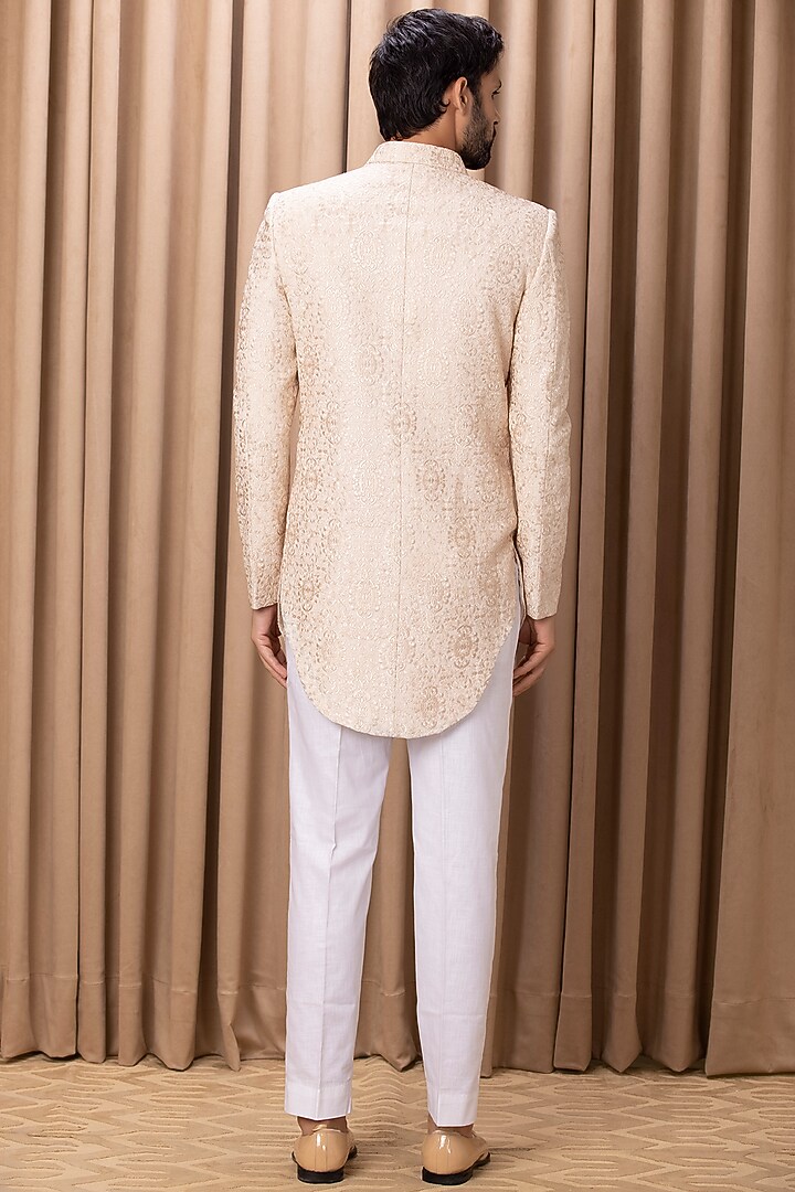 Champagne Gold Jaquard Indo-Western Jacket Set by Ankit V Kapoor at Pernia's Pop Up Shop