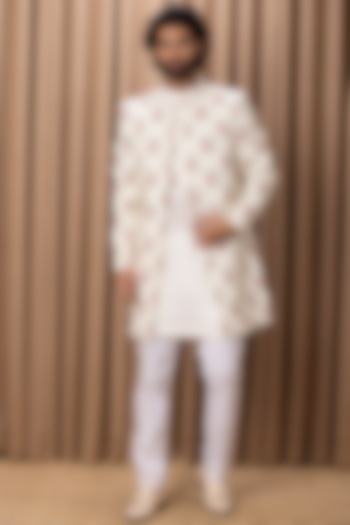 Off-White Printed Indo-Western Jacket Set by Ankit V Kapoor