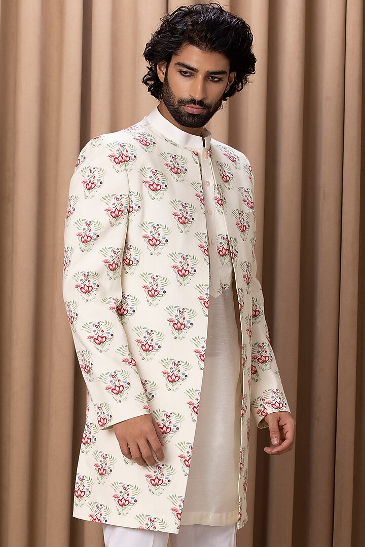 Off-White Printed Indo-Western Jacket Set by Ankit V Kapoor at Pernia's Pop Up Shop