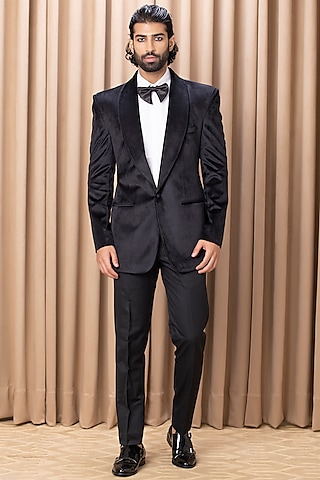 Black Velvet Tuxedo Set by Ankit V Kapoor