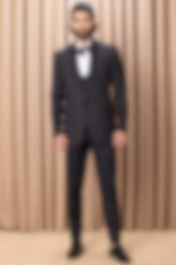 Black Suiting Embroidered Tuxedo Set by Ankit V Kapoor at Pernia's Pop Up Shop