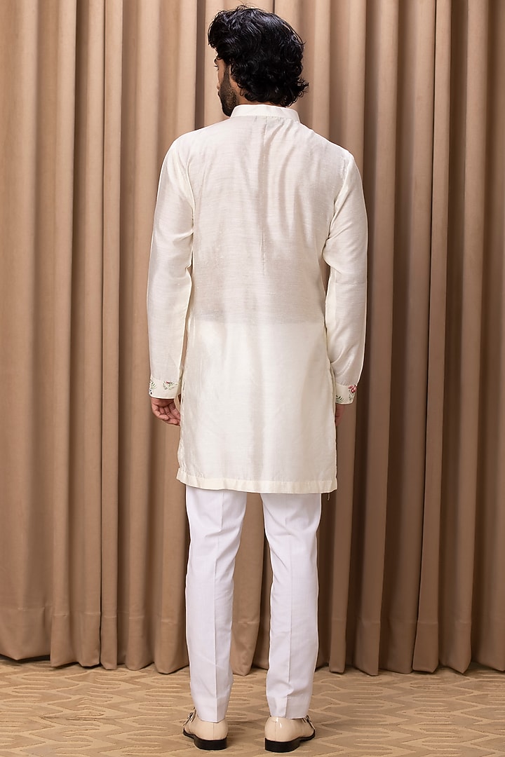 Ivory Cotton Silk Hand-Painted Digital Printed Kurta Set by Ankit V Kapoor at Pernia's Pop Up Shop