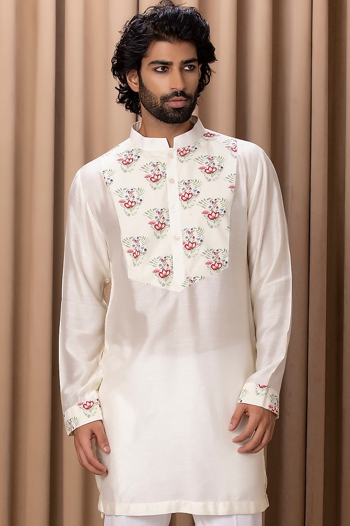 Ivory Cotton Silk Hand-Painted Digital Printed Kurta Set by Ankit V Kapoor at Pernia's Pop Up Shop