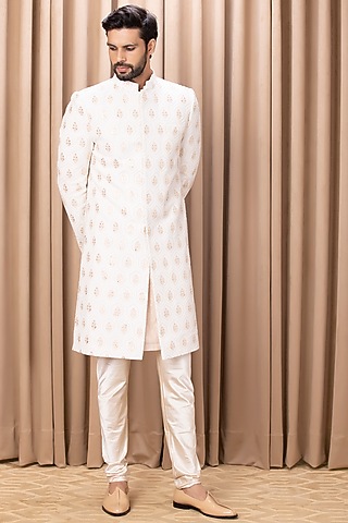 Ivory Embroidered Sherwani Set by Ankit V Kapoor
