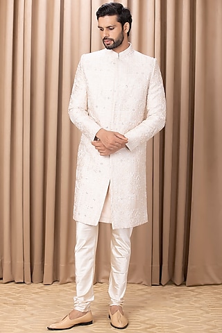 Powder Pink Embroidered Sherwani Set by Ankit V Kapoor