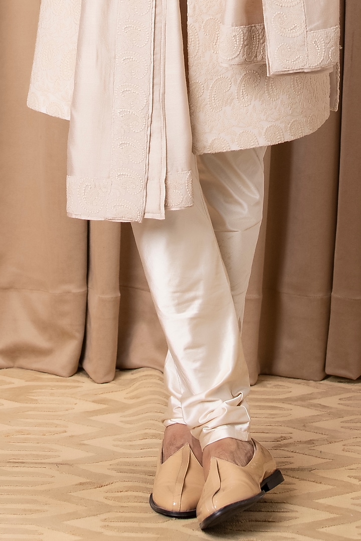 Beige Cotton Silk Hand Embroidered Groom Sherwani Set by Ankit V Kapoor at Pernia's Pop Up Shop
