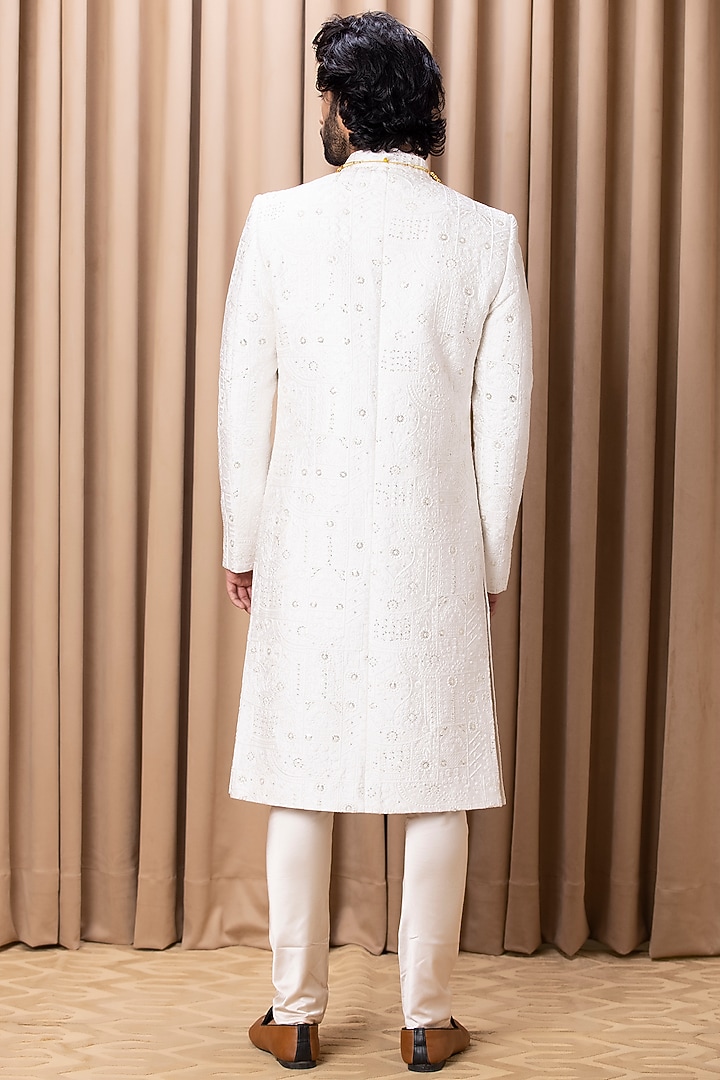 Ivory Embroidered Groom Sherwani Set by Ankit V Kapoor at Pernia's Pop Up Shop