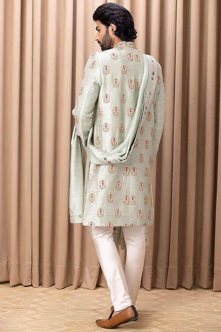 Mint Green Embroidered Groom Sherwani Set by Ankit V Kapoor at Pernia's Pop Up Shop