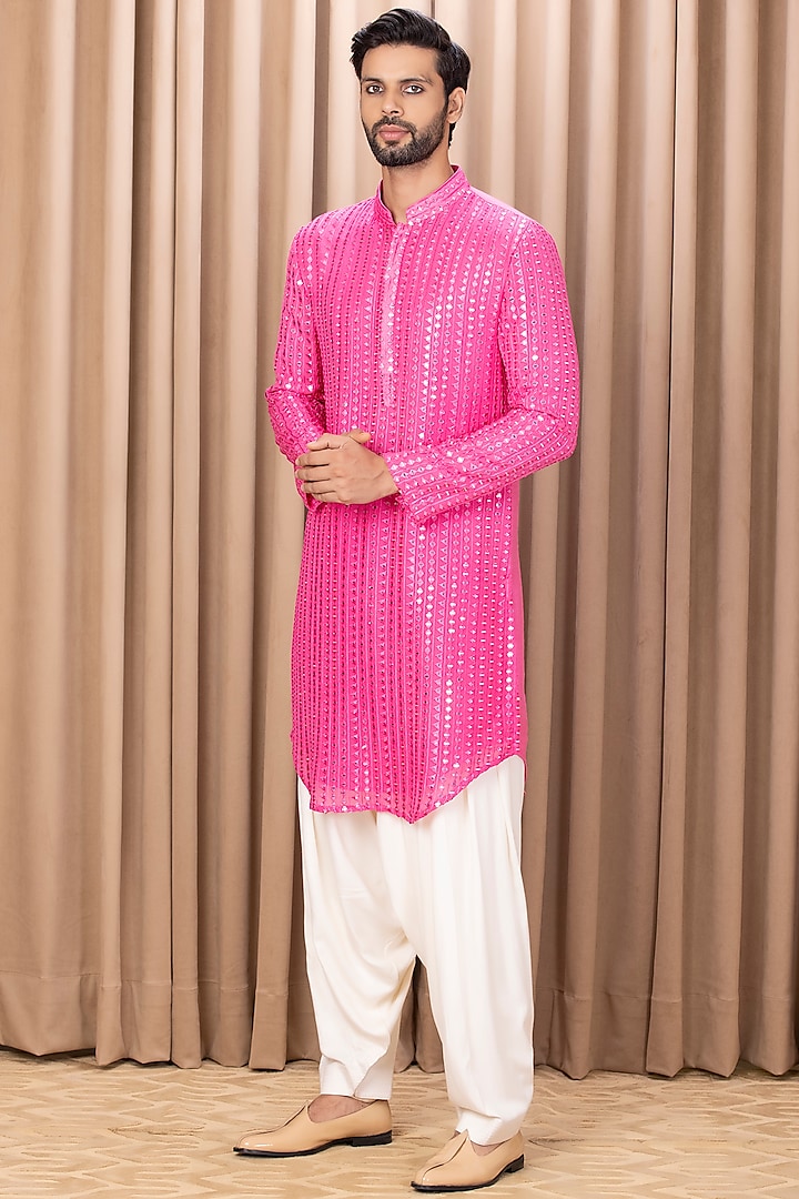 Hot Pink Embroidered Kurta Set by Ankit V Kapoor