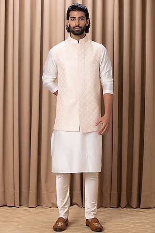 Peach Embroidered Nehru Jacket by Ankit V Kapoor