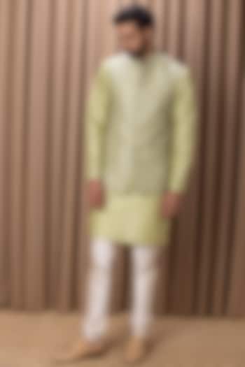 Mint Green Embroidered Nehru Jacket by Ankit V Kapoor at Pernia's Pop Up Shop