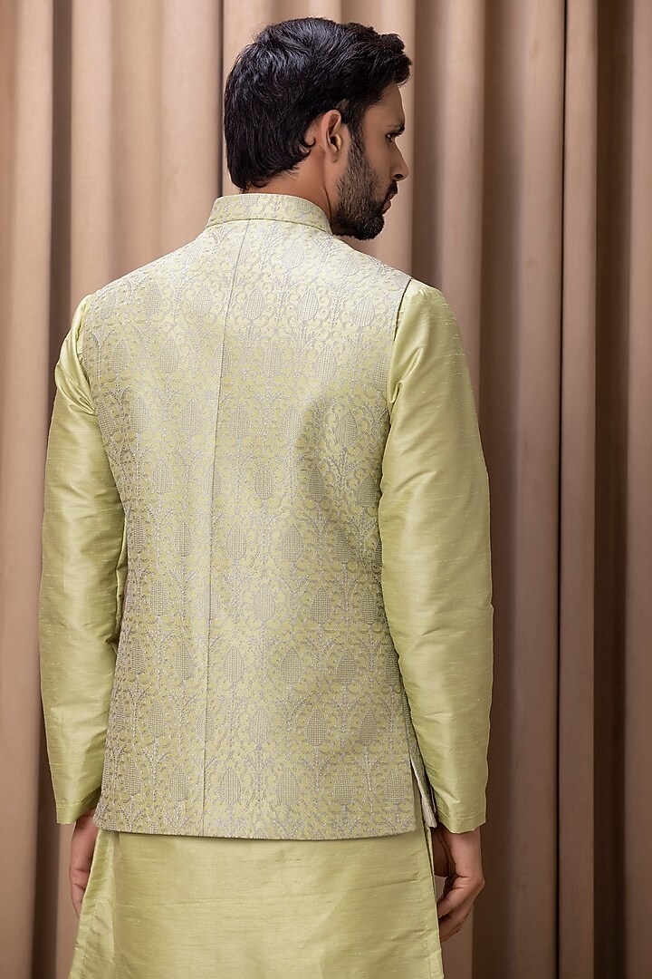 Mint Green Embroidered Nehru Jacket by Ankit V Kapoor at Pernia's Pop Up Shop