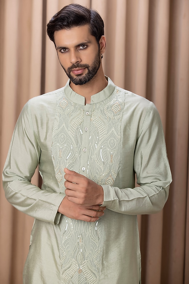 Mint Green Embroidered Indo-Western Set by Ankit V Kapoor at Pernia's Pop Up Shop