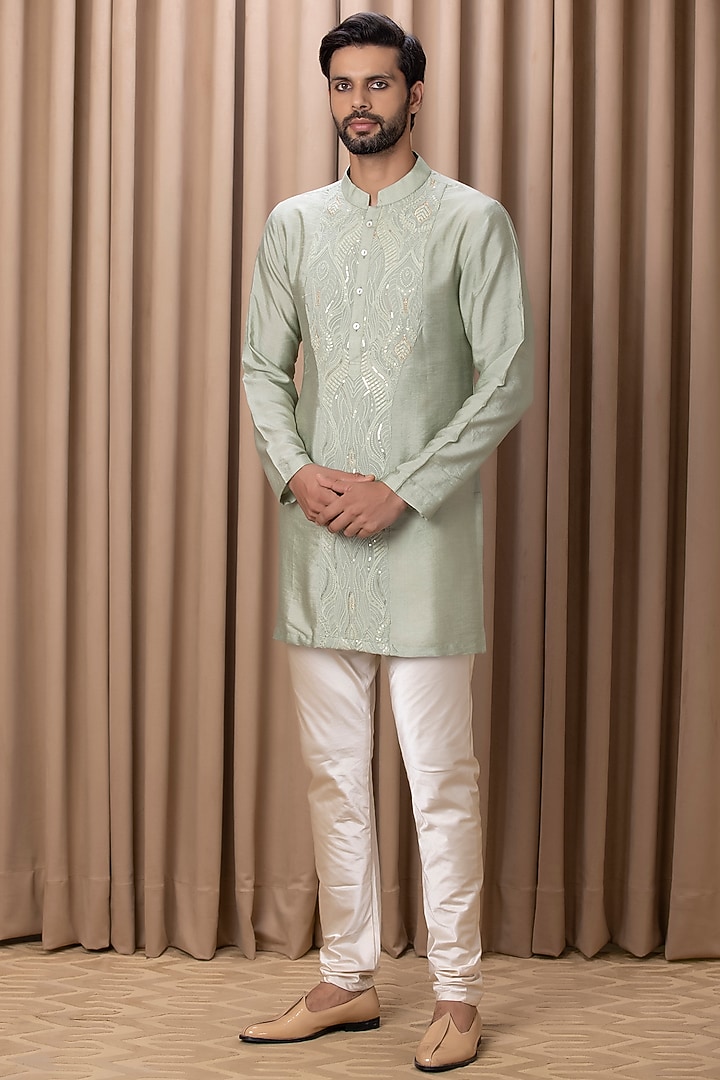 Mint Green Embroidered Indo-Western Set by Ankit V Kapoor at Pernia's Pop Up Shop