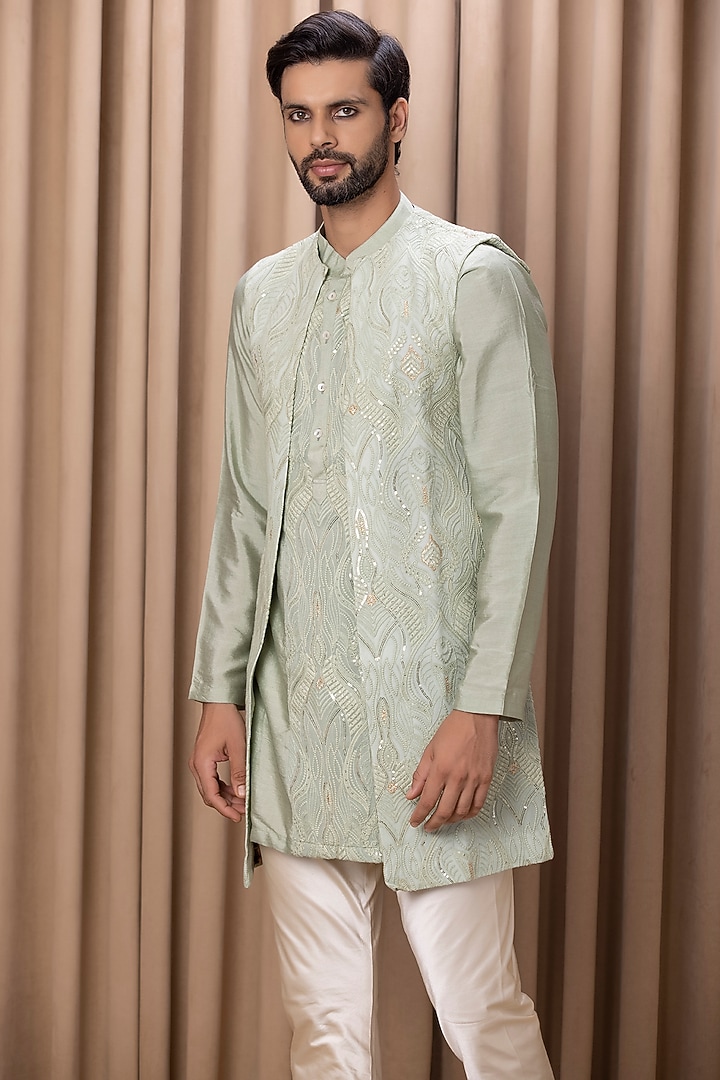 Mint Green Embroidered Indo-Western Set by Ankit V Kapoor at Pernia's Pop Up Shop